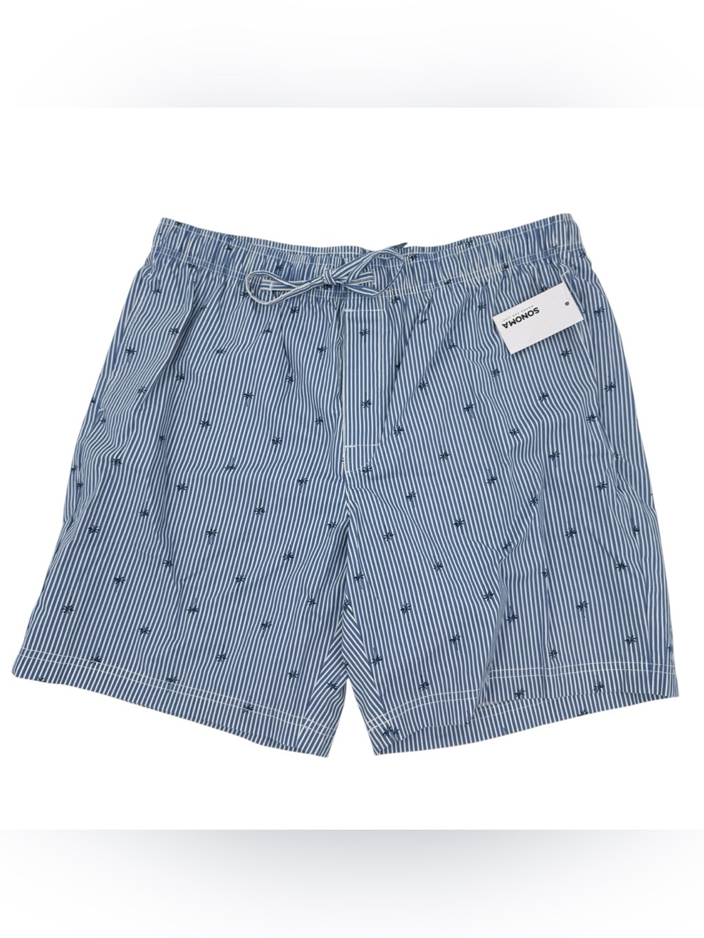Sonoma Sleep Shorts Mens Large blue striped palm trees pockets lightweight NWT